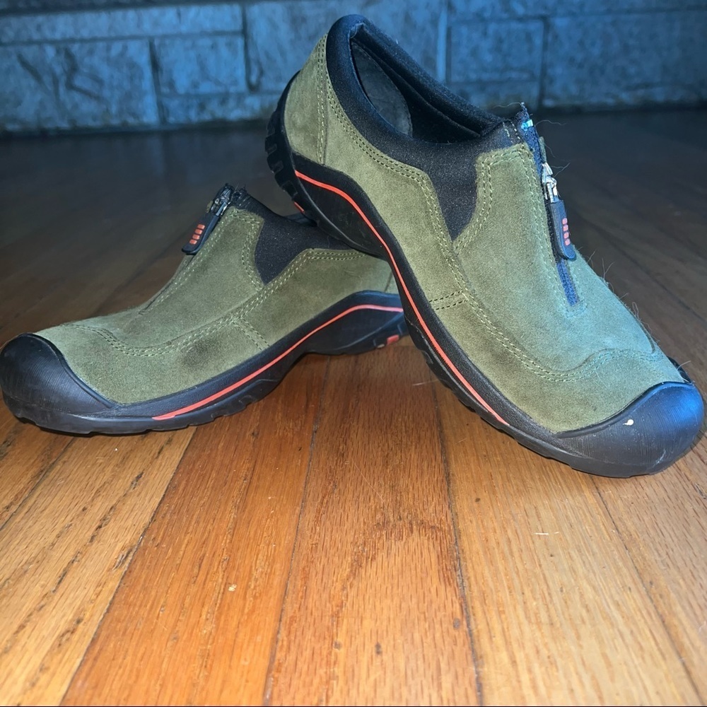 Lands End Olive Green Suede Zip Up Shoe Moccasin